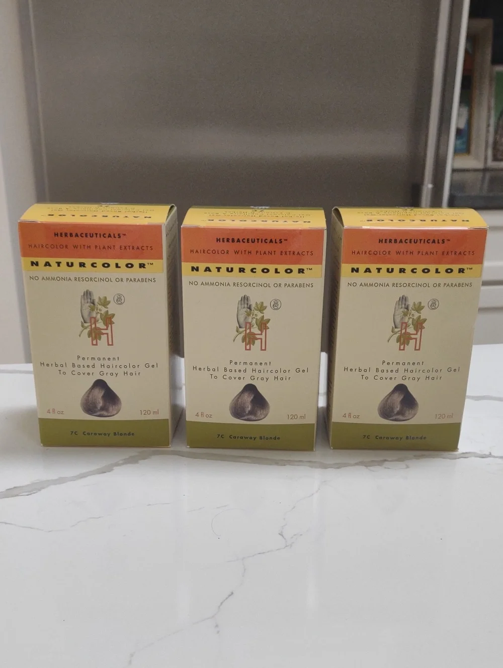 3 Herbaceuticals Naturcolor Hair Dye Herbal based 7C Caraway Blonde New, Sealed.
